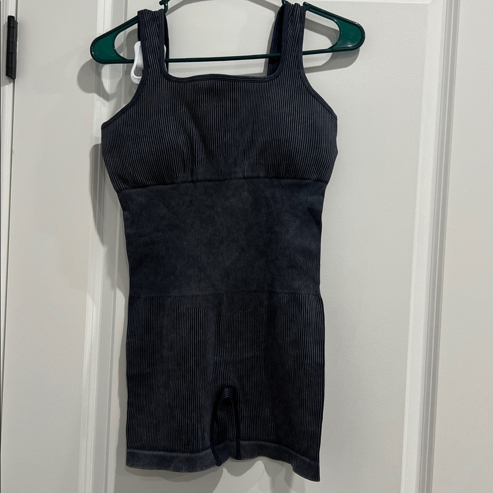 Black Ribbed Sleeveless Romper